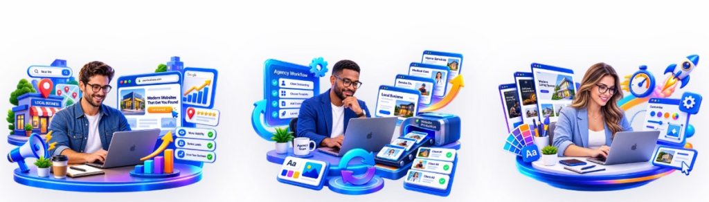 Alt Text: Local marketers, agencies, and freelancers using Home Service Agency Studio to build and customize client websites